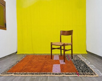 Handmade Orange Moroccan Rug – Boho Berber Area Rug