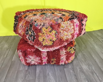 Set of 2 Moroccan Wool Floor Cushion Covers: Red Kilim Pillows