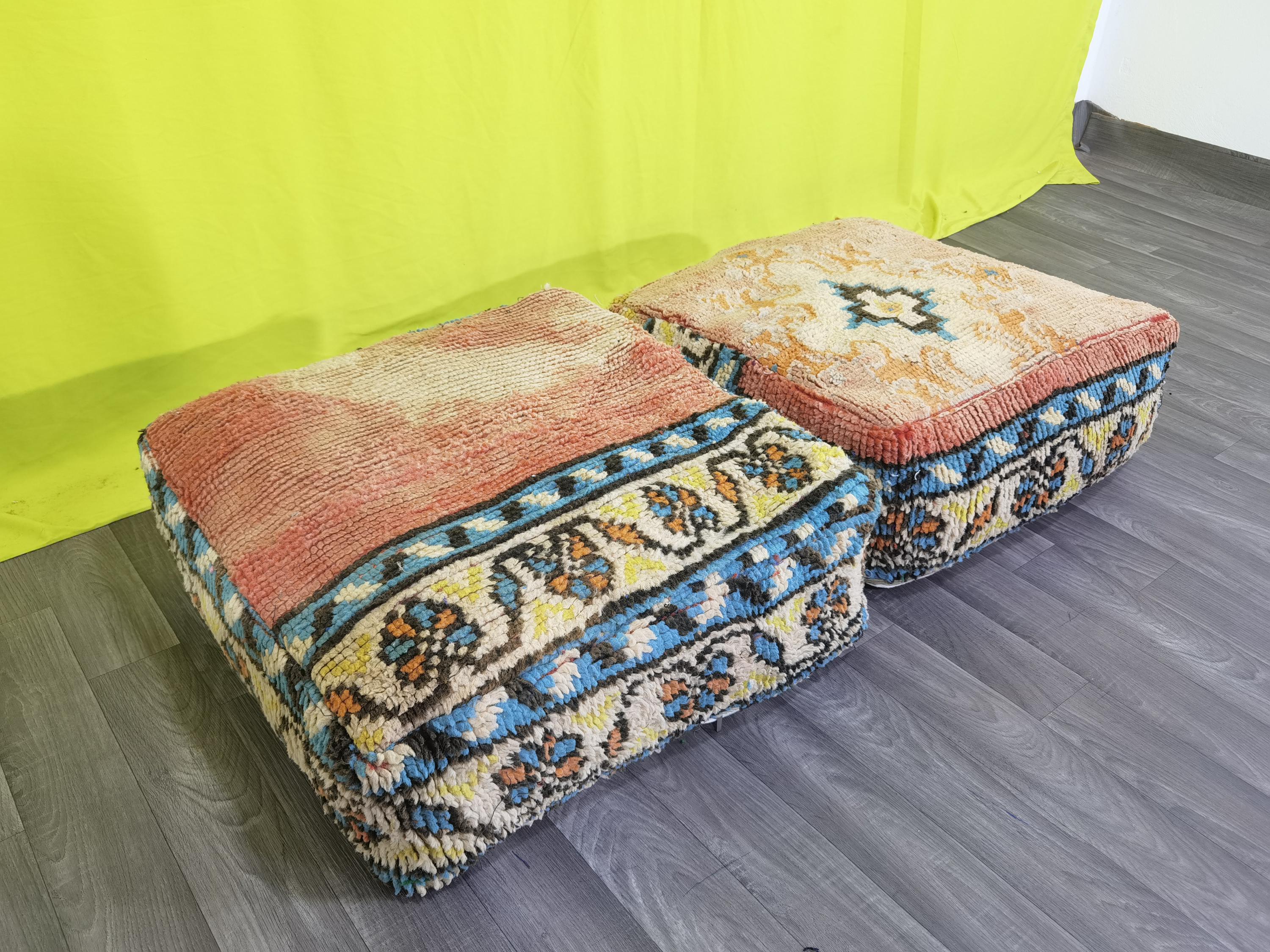 手織り風ウールクッションカバー モロッコ キリム 2枚セット プフ 手織り風ウールクッションカバー モロッコ キリム 2枚セット プフ