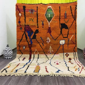 Orange White Rug, Moroccan Beautiful Rug, Orange White Rug Wool, Orange Beni Ourain Rug, Genuine Wool Rug, made to order, Mrirt rug