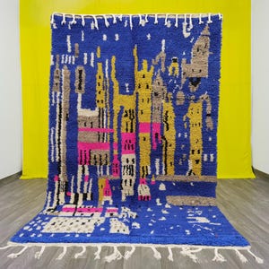 Moroccan rug blue - Berber rug - Custom moroccan rug - Beni ourain rug - Handmade rug - Plain wool rug - Solid blue rug - Custom made rugs
