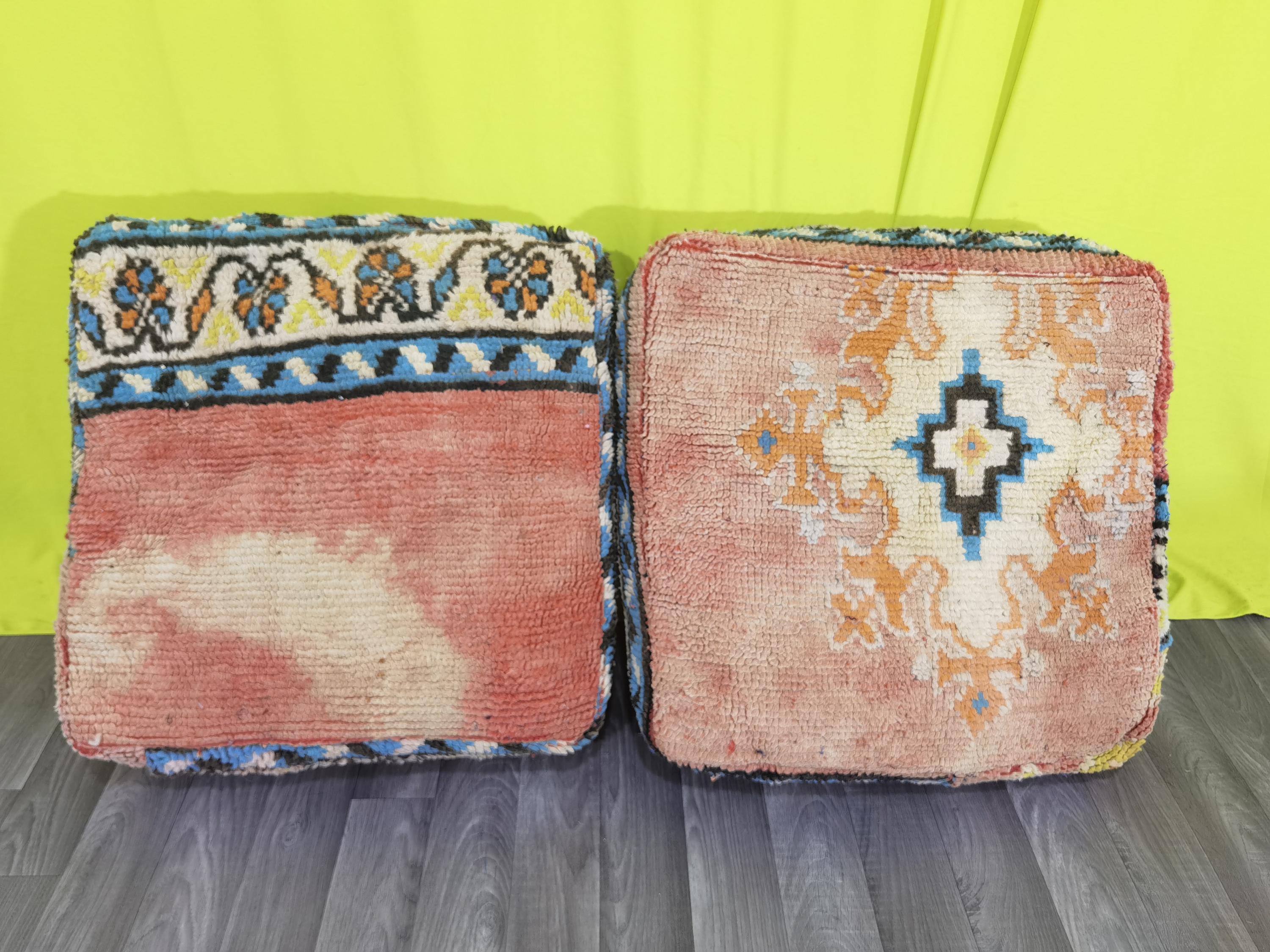 モロッコウールフロアクッションカバー2枚セット：レッドキリム枕