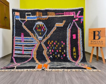 Moroccan Boujad Rug, Colorful Wool Rug, Handmade Berber Rug