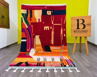 Handmade Orange Berber Wool Rug – Beni Ourain Abstract Earth Tone Carpet