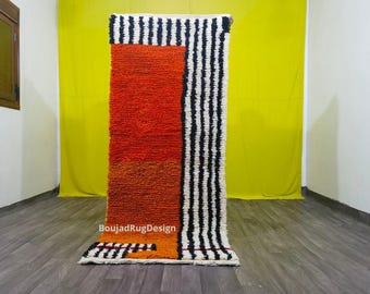Handwoven Terracotta Moroccan Rug, Abstract Berber Carpet