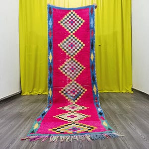 Pink Moroccan Runner Rug 3x9.7 ft - Moroccan Handmade Runner Rug - Authentic Moroccan Rug - Beni Ourain Rug Runner - Design Carpet Stairs