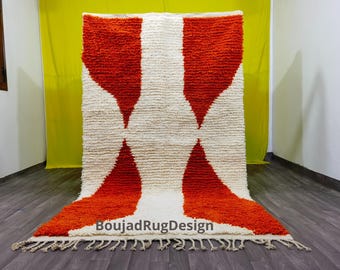 Handmade Beni Ourain Rug, Orange Bohemian Berber Carpet, Custom Design