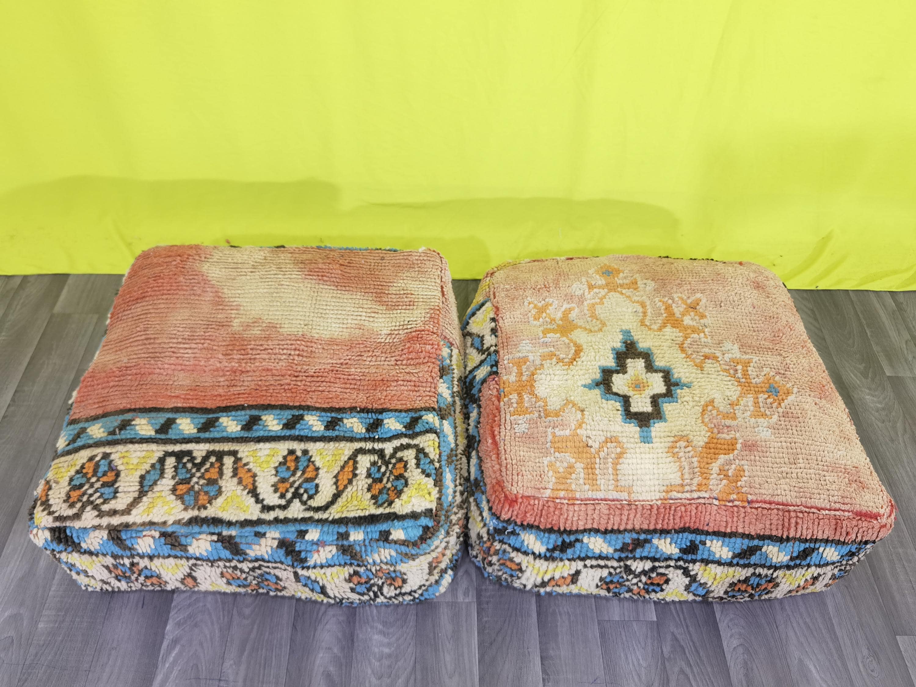 モロッコウールフロアクッションカバー2枚セット：レッドキリム枕