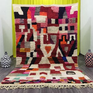 Genuine Wool rug- Large Moroccan Rug- Living Room rug- large rug- solid Red rug -Custom Red Beni Ourain Rug -Berber Carpet -Boujad rug