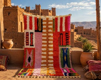 Handmade Pink Berber Rug: Authentic Moroccan Wool Rug