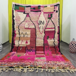 Pink Moroccan area rug- Pink Beni ourain rug for living room - mid century modern - Colorful Geometric Berber rug - Amazing Pink Rug