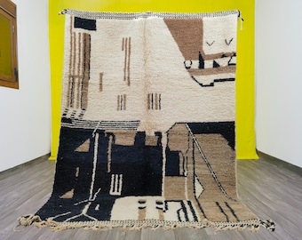Handmade Beni Ourain Rug: Black & White Moroccan Wool Rug