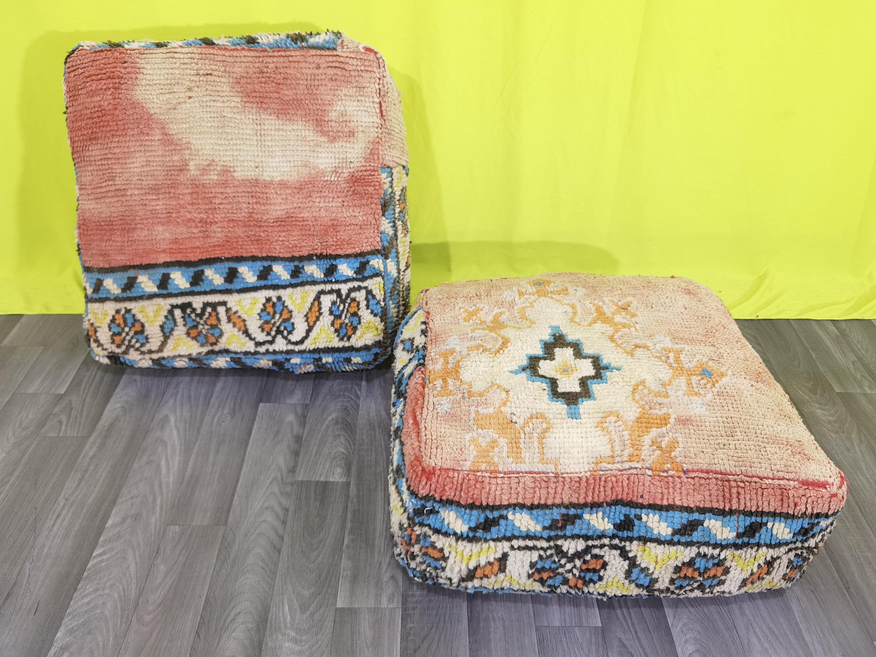 手織り風ウールクッションカバー モロッコ キリム 2枚セット プフ