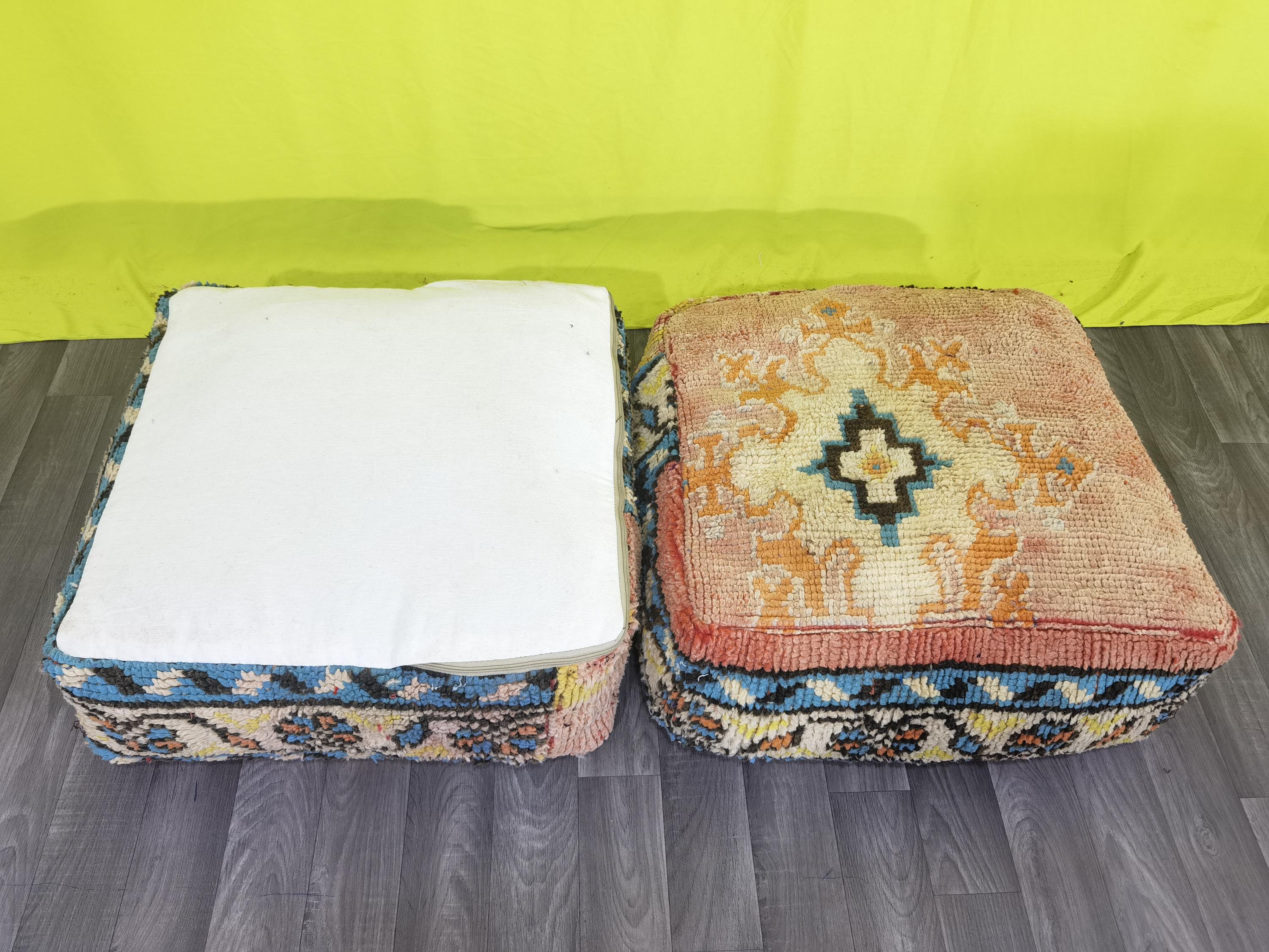 手織り風ウールクッションカバー モロッコ キリム 2枚セット プフ 手織り風ウールクッションカバー モロッコ キリム 2枚セット プフ