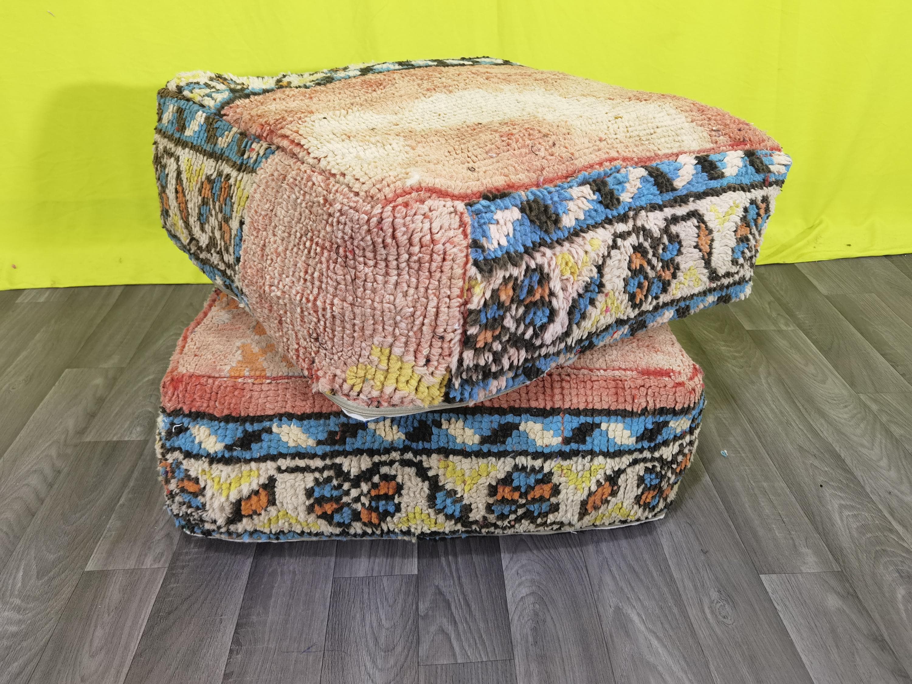 手織り風ウールクッションカバー モロッコ キリム 2枚セット プフ 手織り風ウールクッションカバー モロッコ キリム 2枚セット プフ