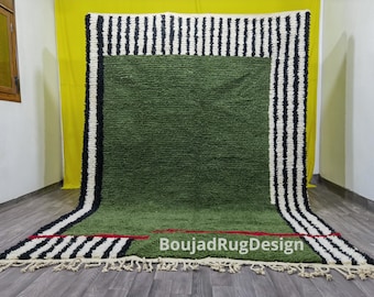 Green Moroccan Shag Rug, Hand-Knotted Berber Carpet