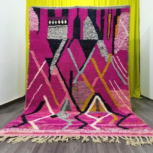 Custom Size Decorative Berber Rug, High-Quality Wool Moroccan Carpet, Pink Beni ourain rug for living room, Colorful Geometric Berber rug