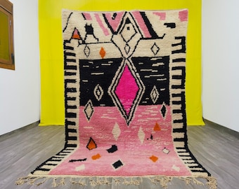 Pink Beni Ourain Rug: Hand-Knotted Moroccan Berber Wool Rug