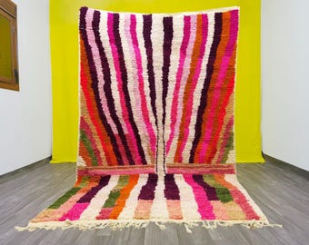 Handmade Berber Wool Rug – Striped Moroccan Rug, Bohemian Decor
