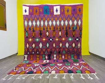 Handmade Pink Moroccan Beni Ourain Rug: Geometric Berber Wool Carpet