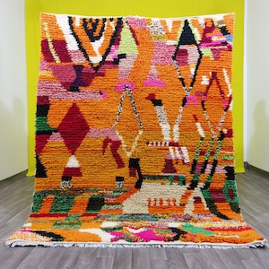 Beni ourain Orange rug -Large moroccan rug - Area rug for living room - Colorful Geometric Berber rug - Handmade Moroccan rug -Soft wool rug