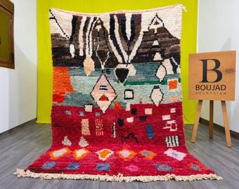 Moroccan Berber Rug,Red Wool Rug with Tribal Design