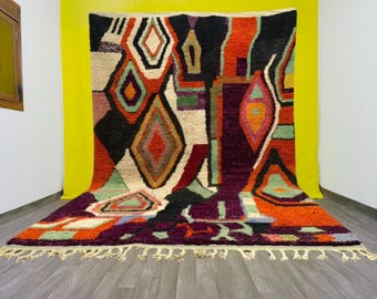 Handmade Moroccan Berber Rug: Orange Bohemian Style Wool Rug