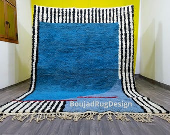 Handmade Beni Ourain Rug – Custom Moroccan Wool Rug, Solid Blue