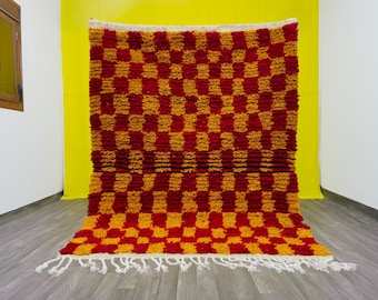 Handmade Checkered Moroccan Rug – Shag Berber Carpet