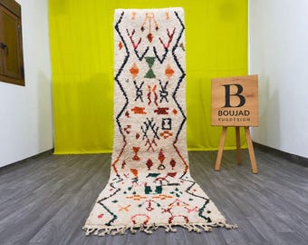Moroccan runner rug -White runner rug - Hallway runner Morrocan - Soft Wool runner