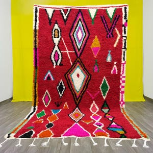 AMAZING BENI OURAIN Rug, Moroccan Red Rug, Berber Colorful Runner Rug, Wool Shaggy Rug, Berber Carpet, Traditional Moroccan Carpet