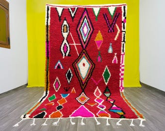 Handmade Beni Ourain Rug: Moroccan Red Wool Berber Carpet