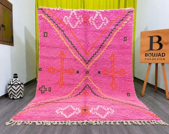 Handwoven Pink Moroccan Rug – Boho Wool Area Rug