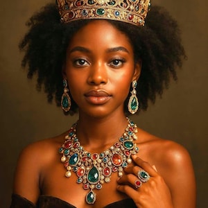 Black Queen - Black Princess Portrait, African Art, African Queen Decor, Wall Art, 5 High Resolution 300 DPI images, Printable Art