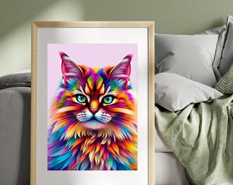 Rainbow Cat Art Print: Modern Home Decor (Digital Download)