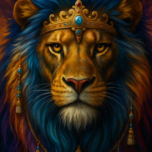 Cosmic Lion King Art Print: Rainbow Celestial Wall Decor (Digital Download)