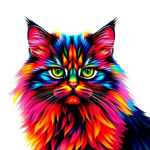 Rainbow Cat – Printable Cat for Modern Home Decor, 2 x High Resolution JPEG Images, Cat Lover Gift, Digital Art, Wall Art
