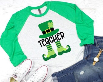 St Patricks day teacher shirt, St. Patrick's day teacher raglan sleeves shirt, Irish leprechaun baseball tee, shamrock t shirt, school staff