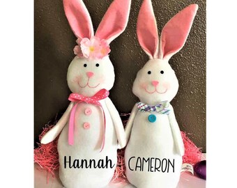 Pesonalized standing Easter bunny, 14 in Easter rabbit, boy or girl bunny, Easter decor, name on rabbit, grandma gift, spring decoration