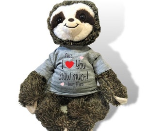 Valentine sloth stuffed animal, sloth with personalized t shirt, prom proposal gift, teacher gift, gift for kids, girlfriend gift, wife