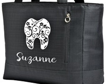 Dental Laptop tote bag, dental hygienest tote, personalized computer bag, monogram bag, padded tablet sleeve, tooth bag with pockets,