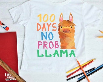 100th day of school Tshirt, Llama 100 days shirt with long sleeve or short sleeve, llama no probllama, sunglasses school kids tee