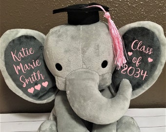 Graduation stuffed animal, elephant grad gift, personalized kindergarten gift, preschool graduation, Class of 2035, Class of 2023 keepsake