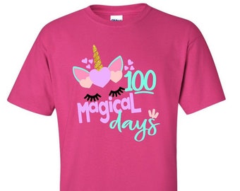 Girls unicorn 100th day of school Tshirt, 100 magical days, short sleeve,long sleeve