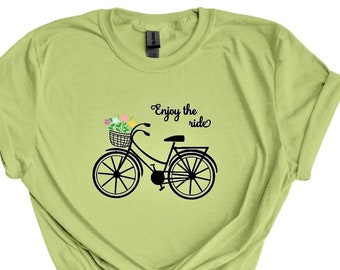 Bicycle cruiser shirt, Enjoy the ride soft tee, women's vintage bike shirt, wildflowers shirt, summer shirt, friend gift, teacher gift