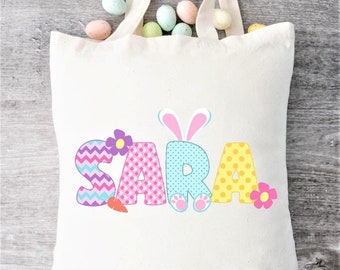 Easter egg hunt bag, personalized with kids names, Easter gift tote bag, cotton bag, treat bag for boys, girls, toddlers