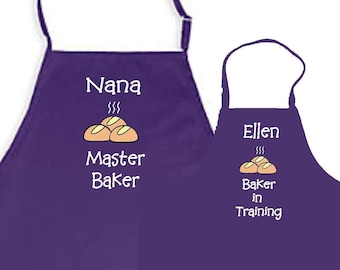 Matching bread rolls apron, Grandma and grandchild aprons, personalized apron, nana apron, baking apron set, mommy and me, Mother’s Day gift