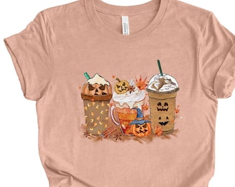 Halloween Coffee shirt, Coffee lover shirt, fall latte tee, pompoenkruid, herfstkoffieshirt, pompoenshirt, schattig expresso t-shirt voor haar
