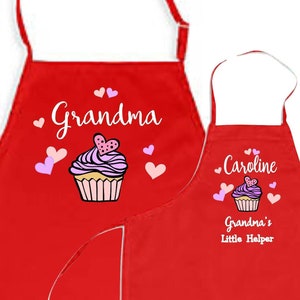 Grandma and grandchild matching apron, personalized apron, nana apron, cupcake apron set, baking apron, mommy and me, Mother’s Day gift