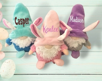 Personalized Easter gnome, bunny gnome plush, Easter basket stuffer for kids, stuffed gnome, Easter gift for girl, for boy, name on hat